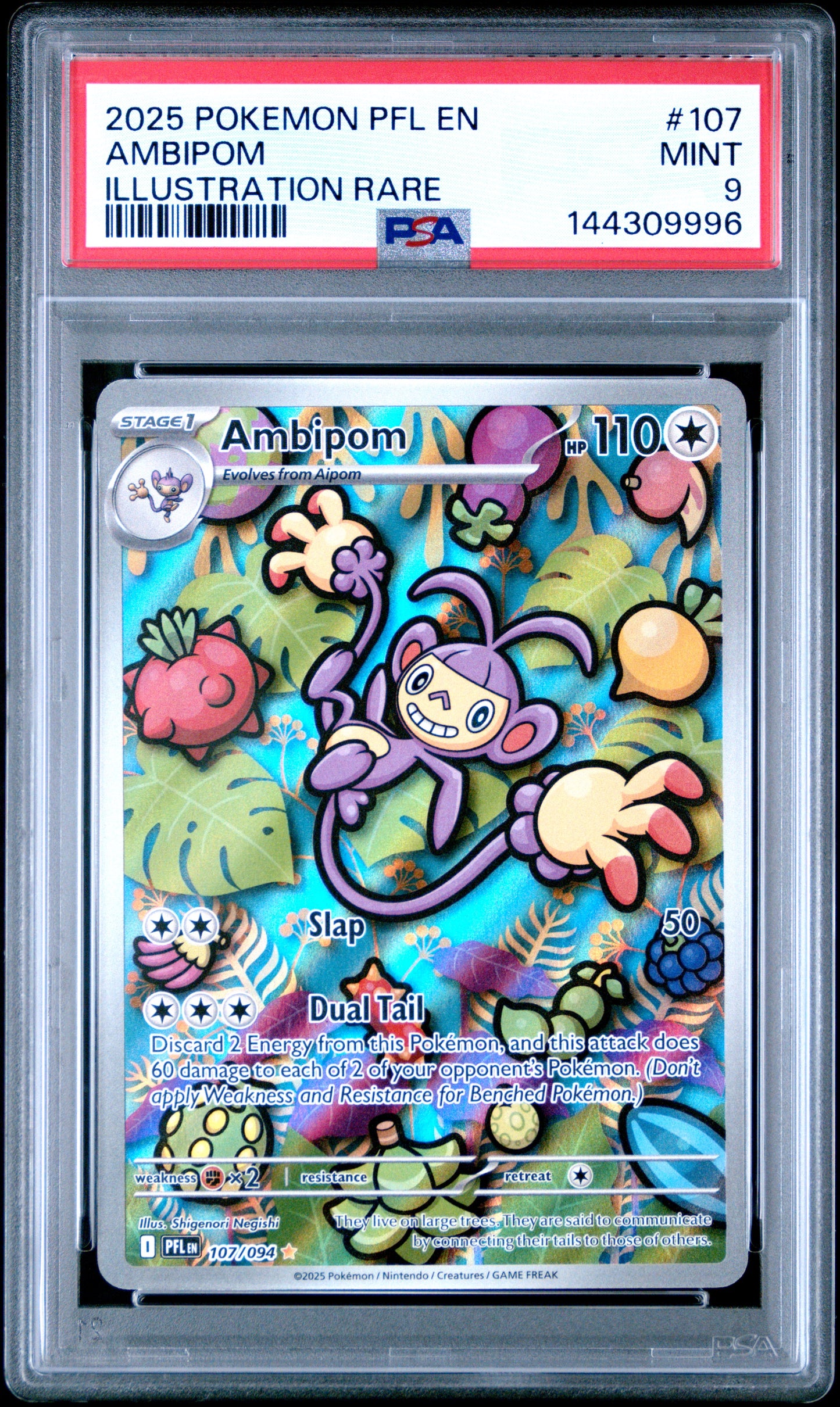 2025 Pokemon Pfl En-Phantasmal Flames Ambipom Illustration Rare #107 PSA 9