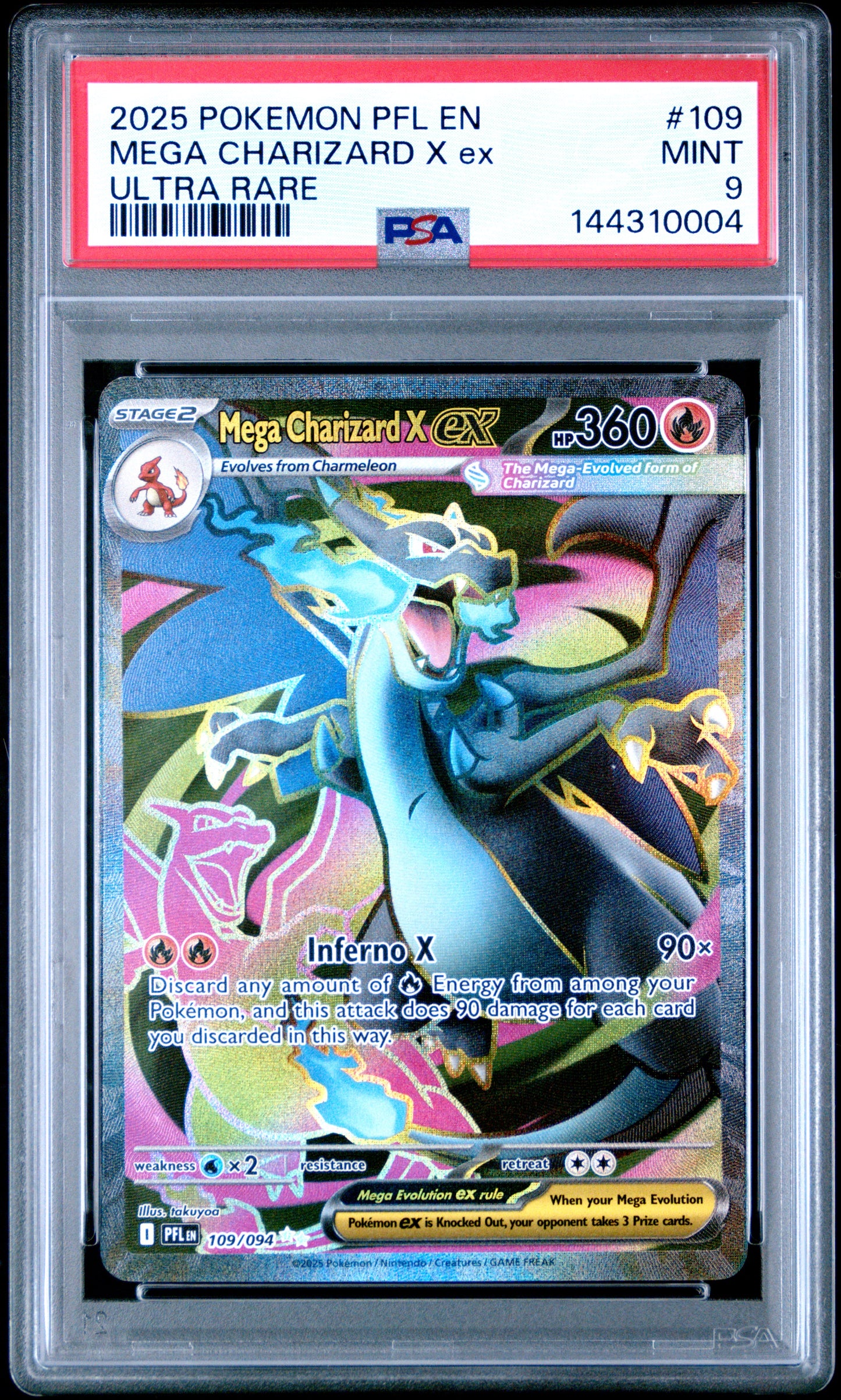 2025 Pokemon Pfl En-Phantasmal Flames Mega Charizard X Ex Ultra Rare #109 PSA 9