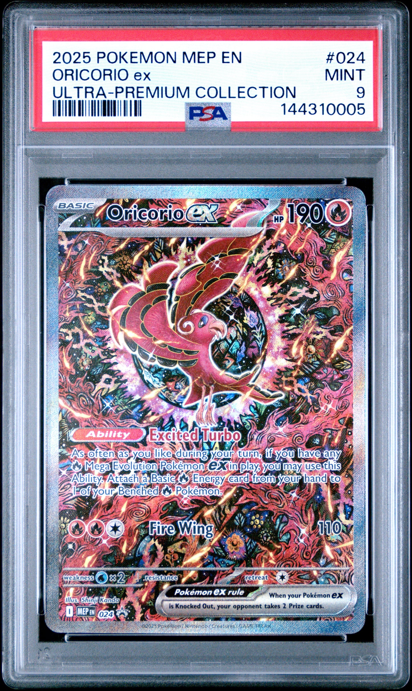 2025 Pokemon Mep En-Me Black Star Promo Oricorio Ex Mega Charizard X Ex Ultra-Premium Collection #024 PSA 9