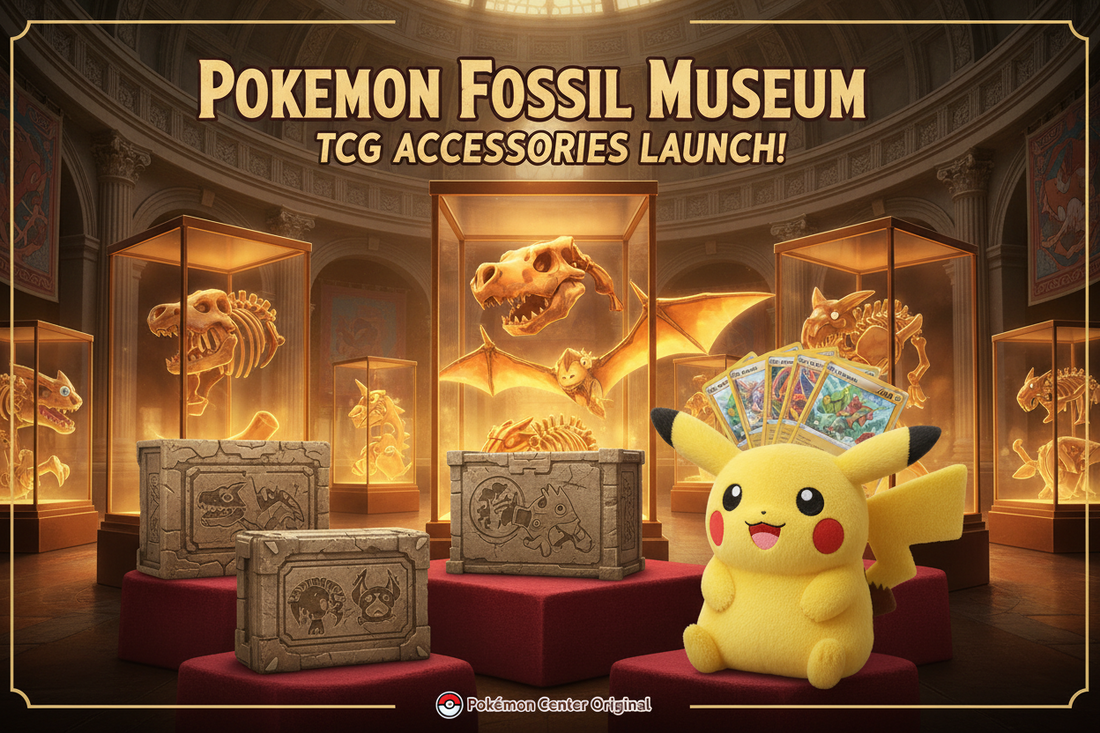 “Pokemon Fossil Museum” TCG Accessories and Pikachu Card Holder Plush Released at Pokemon Center!
