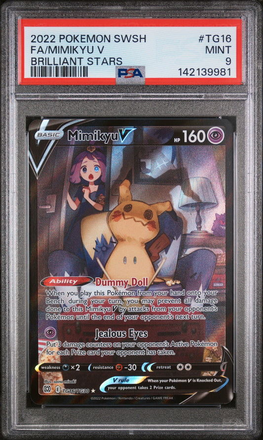 2022 Pokemon Sword & Shield Brilliant Stars Full Art / Mimikyu V #TG16 PSA 9