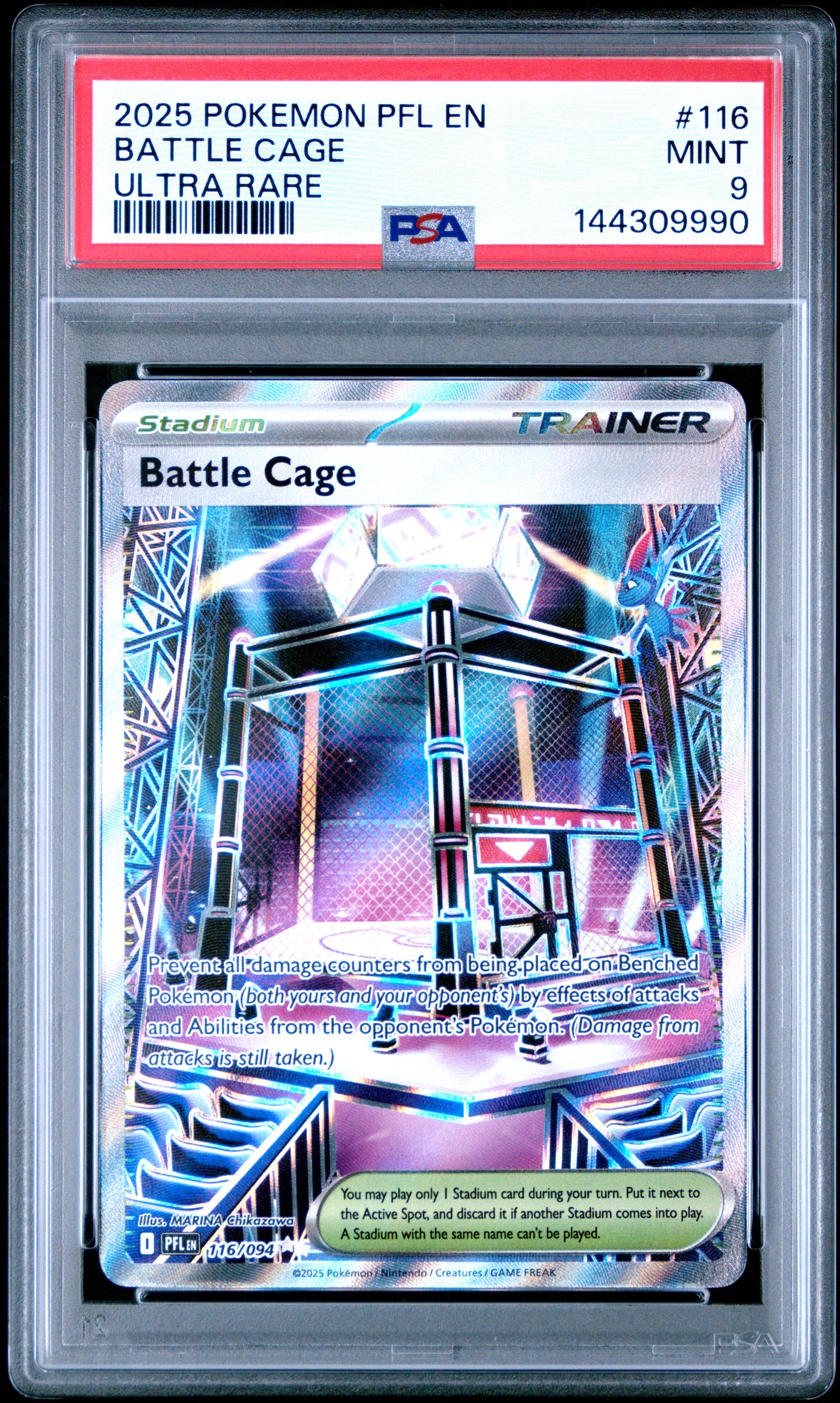 2025 Pokemon Pfl En-Phantasmal Flames Battle Cage Ultra Rare #116 PSA 9