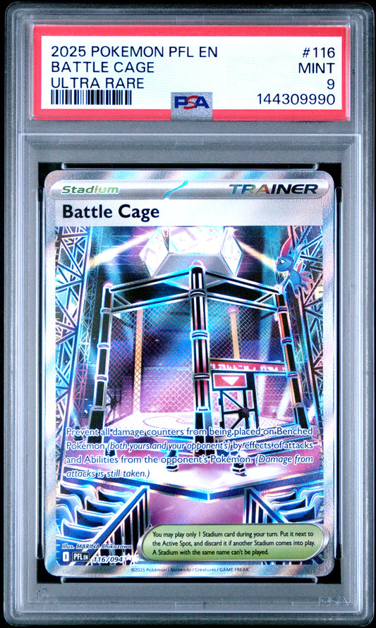 2025 Pokemon Pfl En-Phantasmal Flames Battle Cage Ultra Rare #116 PSA 9