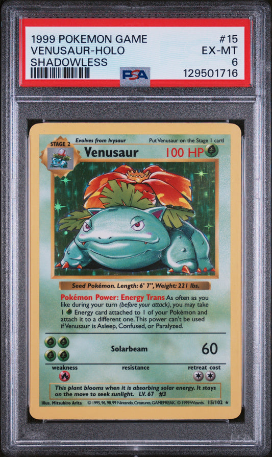 1999 Pokemon Game Venusaur-Holo Shadowless #15 PSA 6