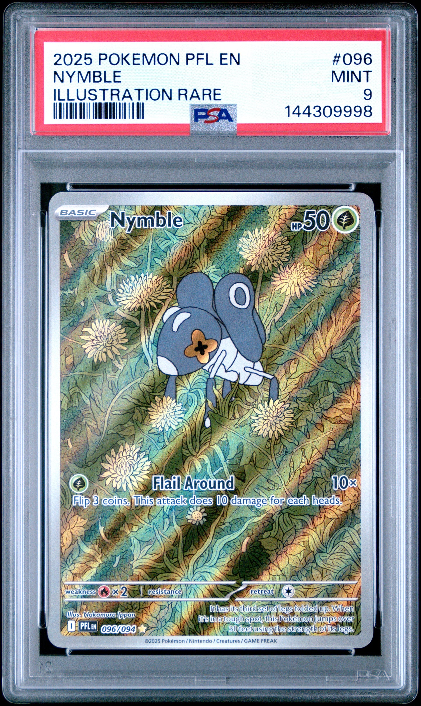 2025 Pokemon Pfl En-Phantasmal Flames Nymble Illustration Rare #096 PSA 9