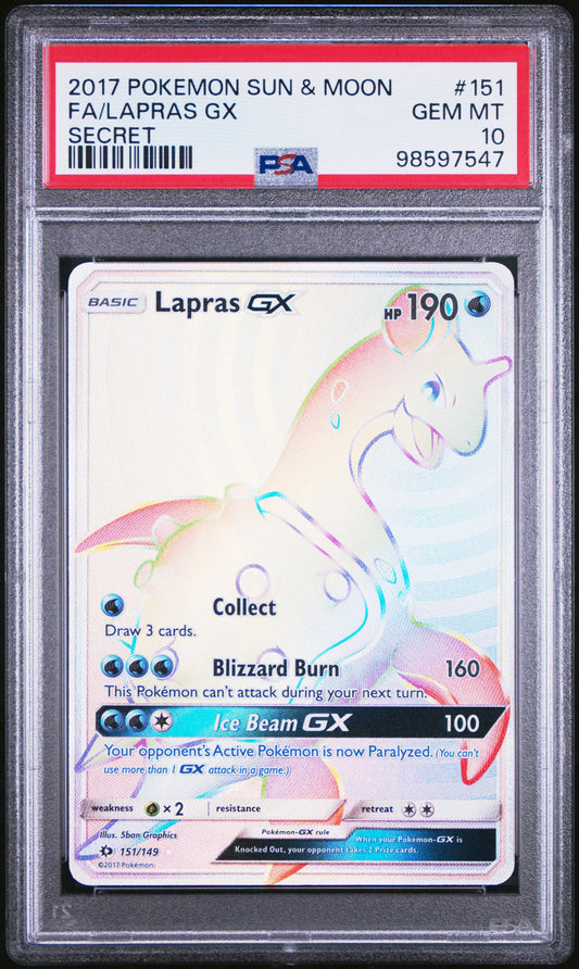 2017 Pokemon Sun & Moon Fa/lapras Gx Secret #151 PSA 10