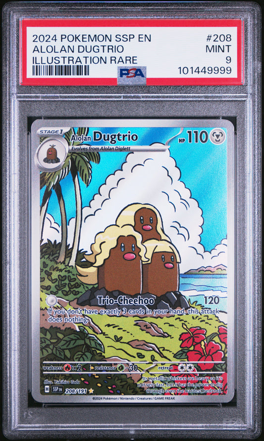 2024 Pokemon Ssp En-Surging Sparks Alolan Dugtrio Illustration Rare #208 PSA 9